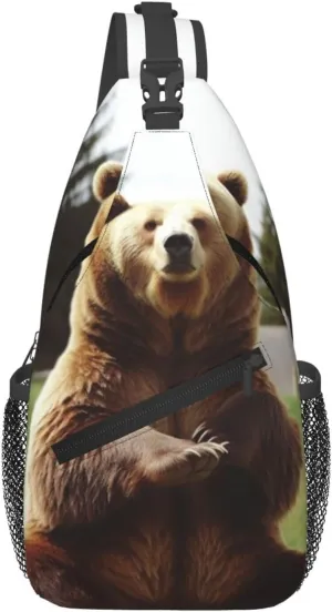 Sling Backpack Bag Crossbody Shoulder Bag Hi Bear Sit on the lawn Chest Bag Lightweight Hiking Daypack,Unisex