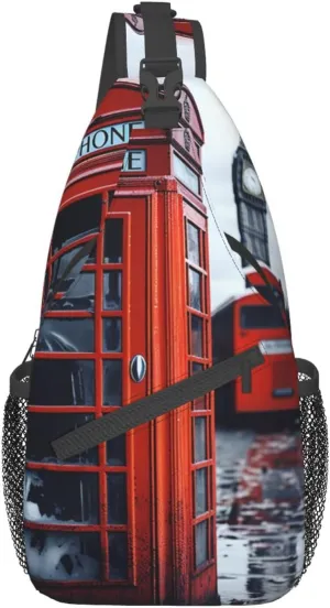 Sling Backpack Bag England Uk Retro London Telephone Print Crossbody Chest Bag Adjustable Shoulder Bag Travel Hiking Daypack Unisex