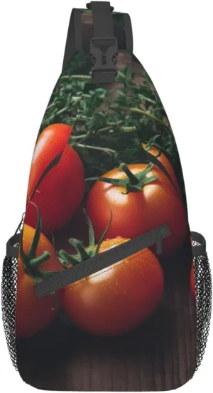 Sling Backpack Bag Tomatoes On Wood Table Print Crossbody Chest Bag Adjustable Shoulder Bag Travel Hiking Daypack Unisex