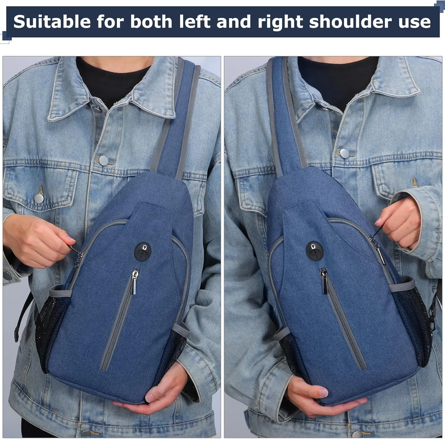 Sling Backpack, Crossbody Bag Large Sling Bag RFID with Water Bottle Holder Phone Holder Travelling Hiking Daypack