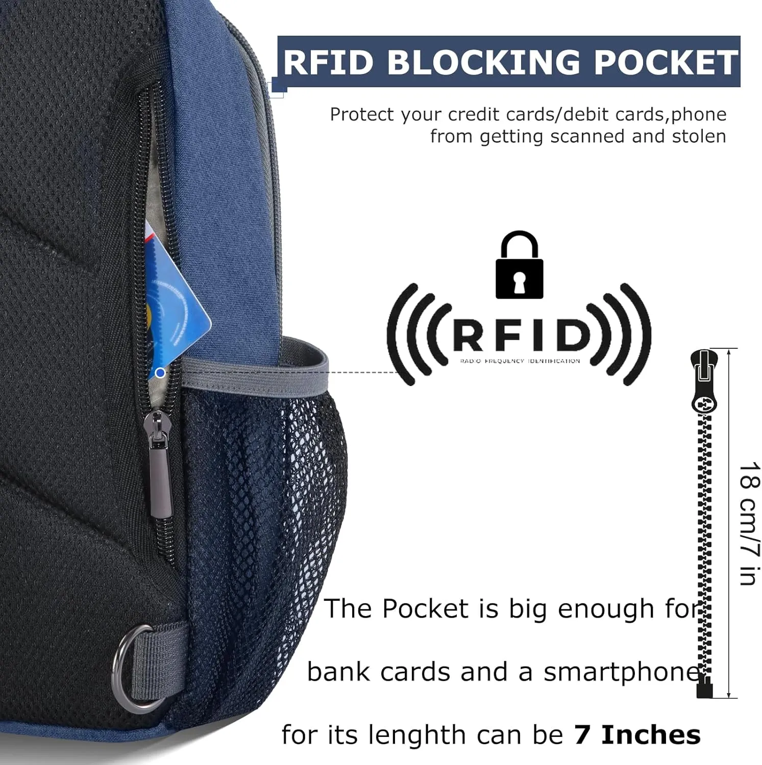 Sling Backpack, Crossbody Bag Large Sling Bag RFID with Water Bottle Holder Phone Holder Travelling Hiking Daypack