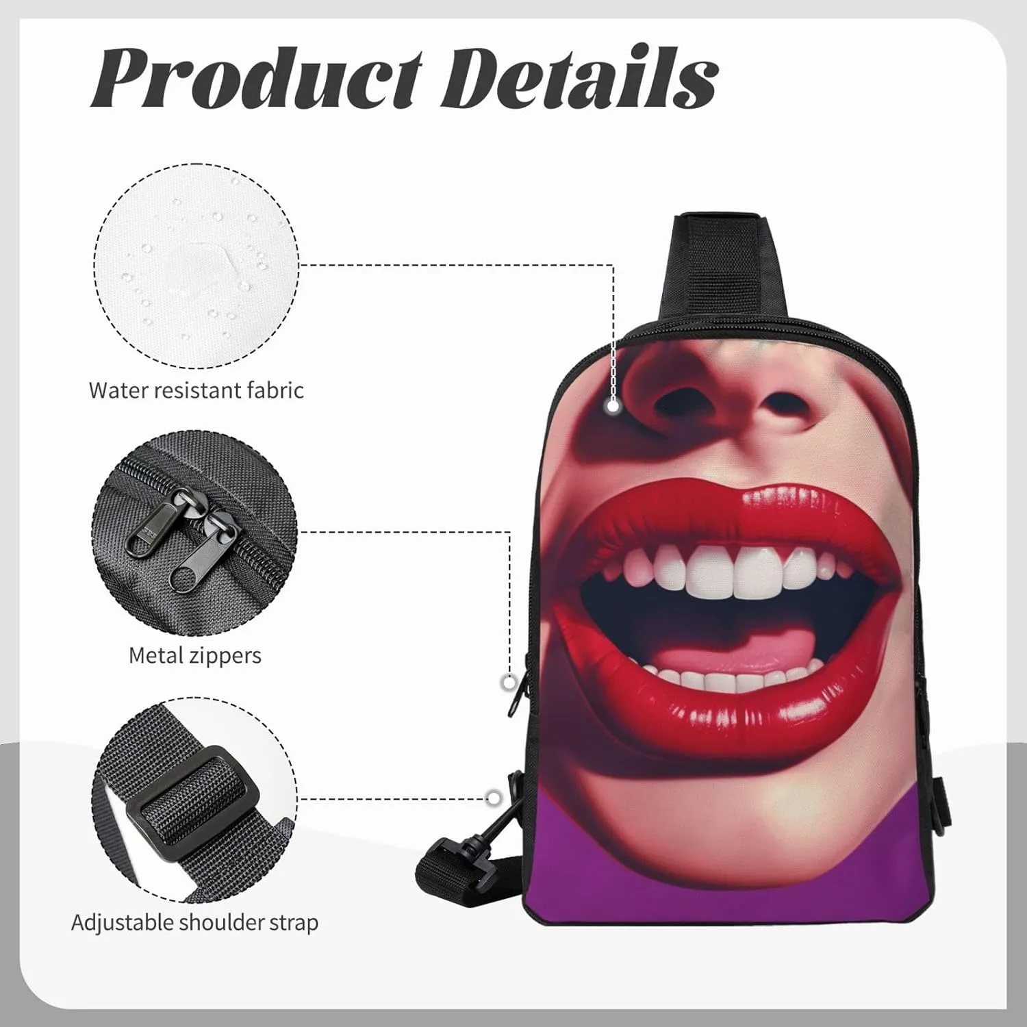 Sling Backpack Crossbody Sling Bag for Men Women Cross Chest Bag Comic Mouth Shoulder Bag Travel Hiking Daypack