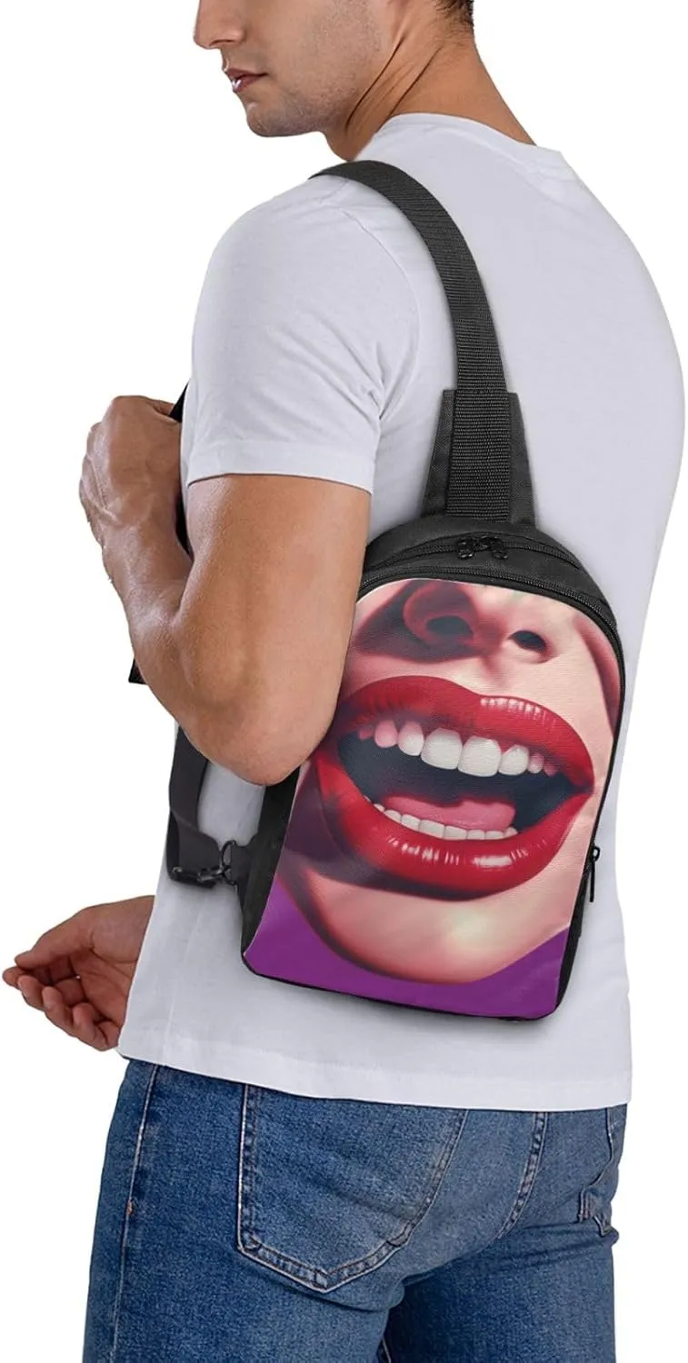 Sling Backpack Crossbody Sling Bag for Men Women Cross Chest Bag Comic Mouth Shoulder Bag Travel Hiking Daypack
