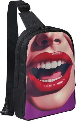 Sling Backpack Crossbody Sling Bag for Men Women Cross Chest Bag Comic Mouth Shoulder Bag Travel Hiking Daypack