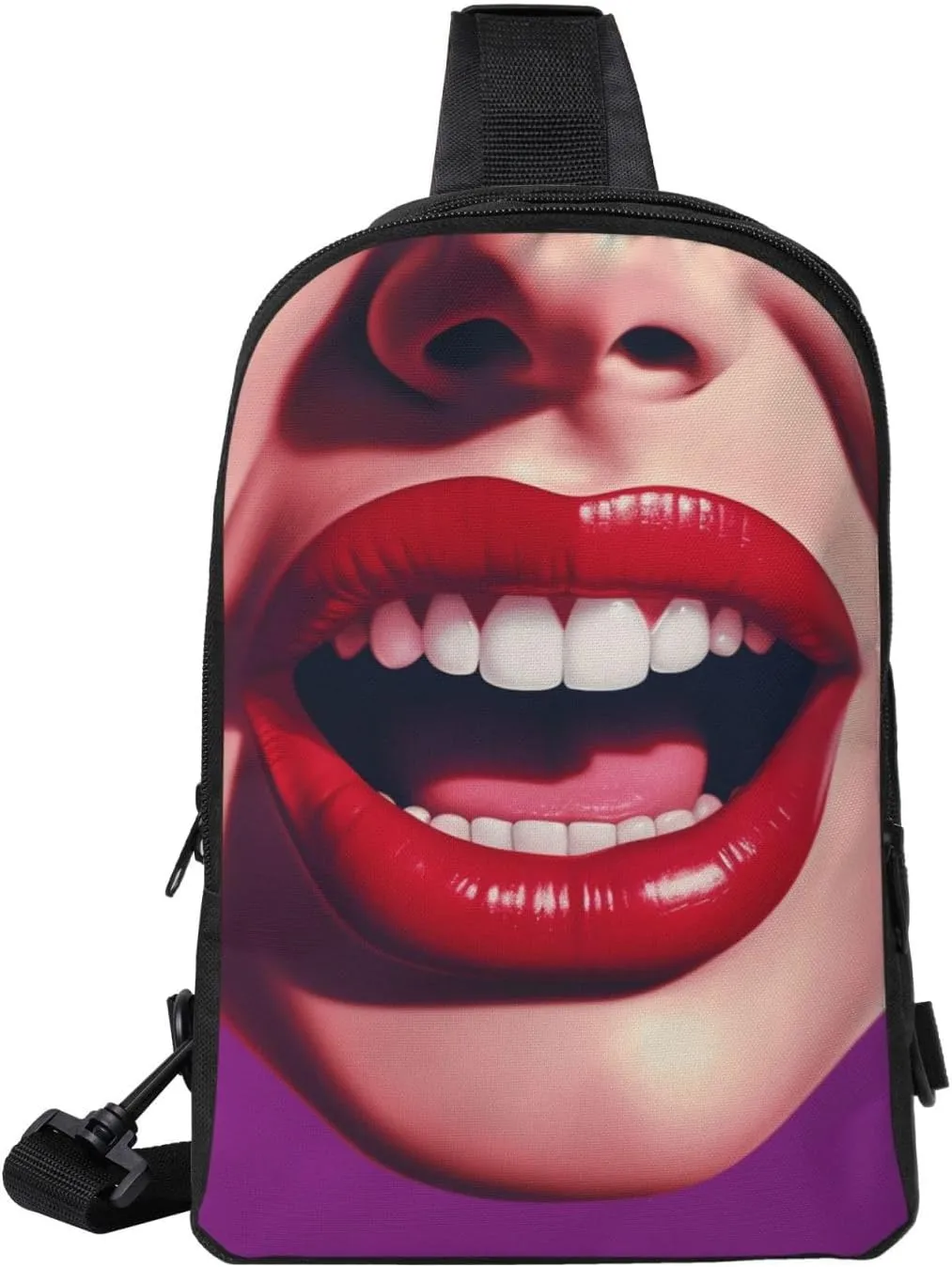 Sling Backpack Crossbody Sling Bag for Men Women Cross Chest Bag Comic Mouth Shoulder Bag Travel Hiking Daypack