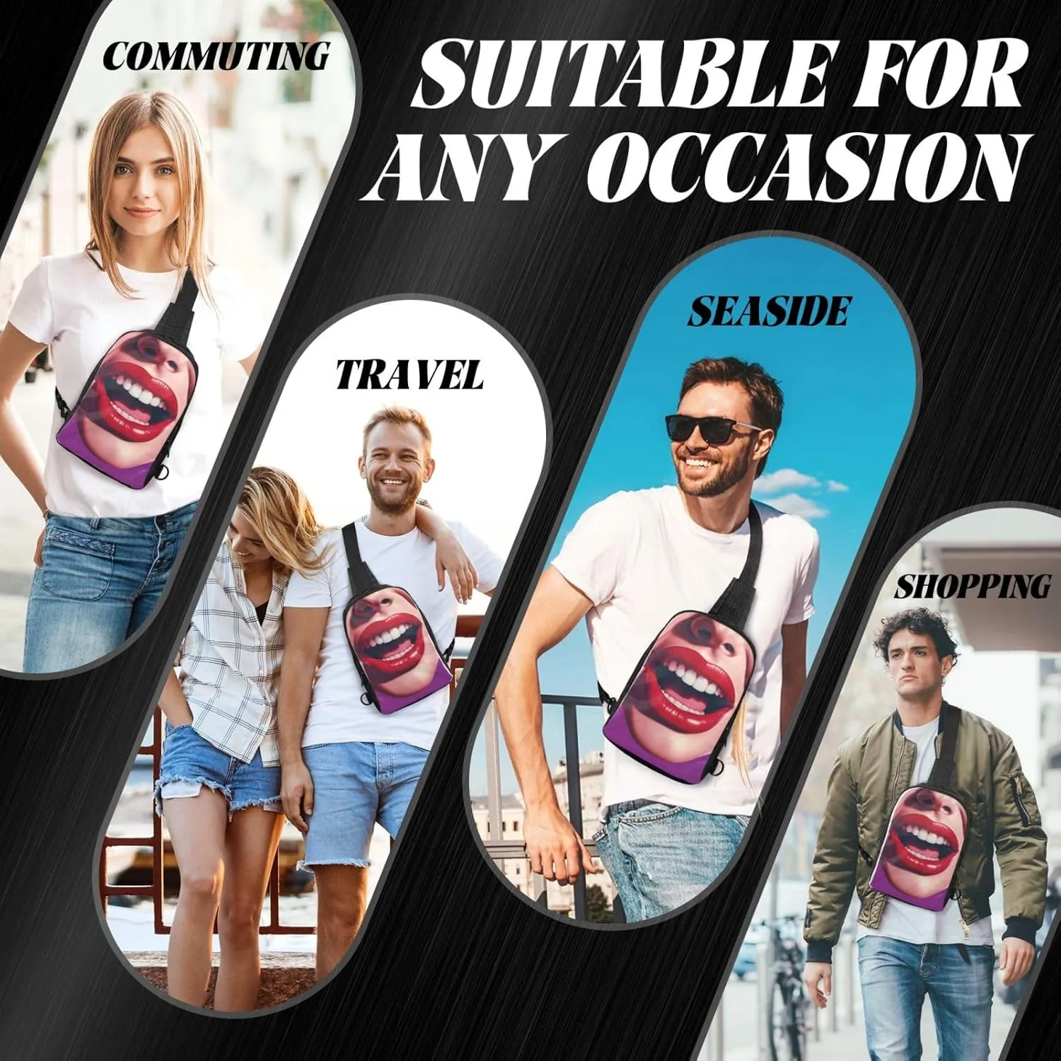 Sling Backpack Crossbody Sling Bag for Men Women Cross Chest Bag Comic Mouth Shoulder Bag Travel Hiking Daypack