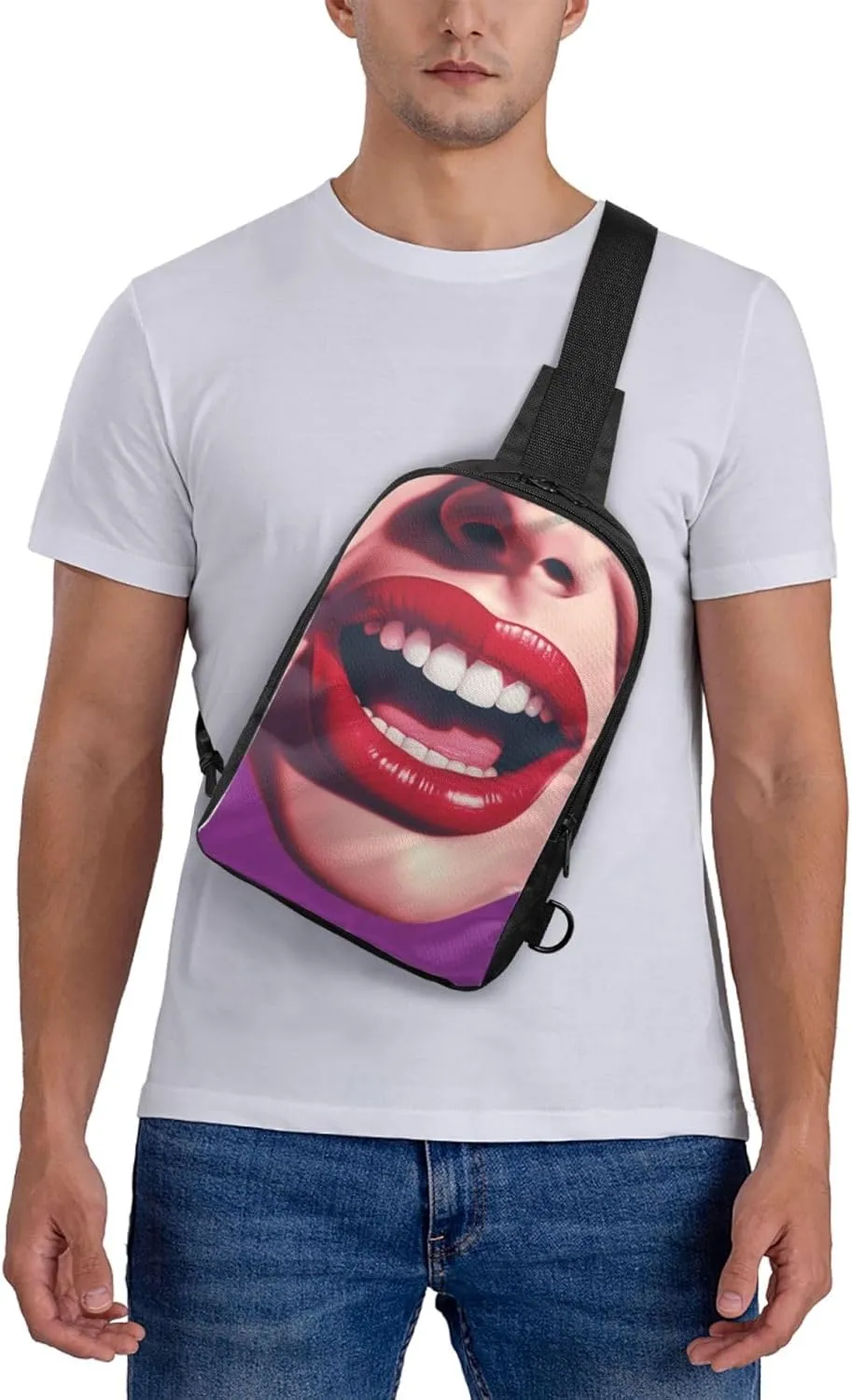 Sling Backpack Crossbody Sling Bag for Men Women Cross Chest Bag Comic Mouth Shoulder Bag Travel Hiking Daypack