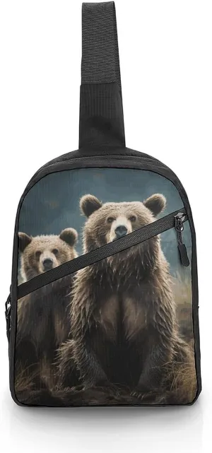 Sling Backpack for Women Men Crossbody Chest Bag Fanny Pack Encounter Animal Bear Sling Bag for Hiking Travel