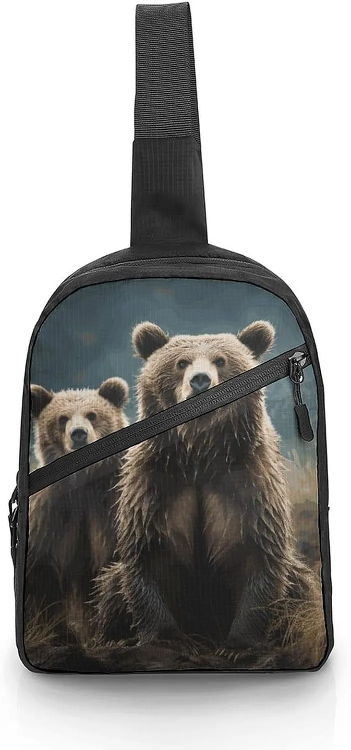 Sling Backpack for Women Men Crossbody Chest Bag Fanny Pack Encounter Animal Bear Sling Bag for Hiking Travel