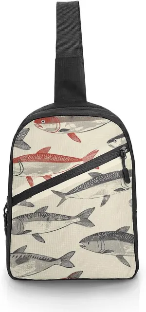 Sling Backpack for Women Men Crossbody Chest Bag Fanny Pack With Herring Pattern Sling Bag for Hiking Travel