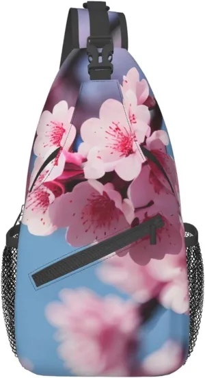 Sling Backpack,Men Cross Chest Bag Diagonally,Durable Adjustable Outdoor Cycling Travel Bag,Cherry Blossoms Print