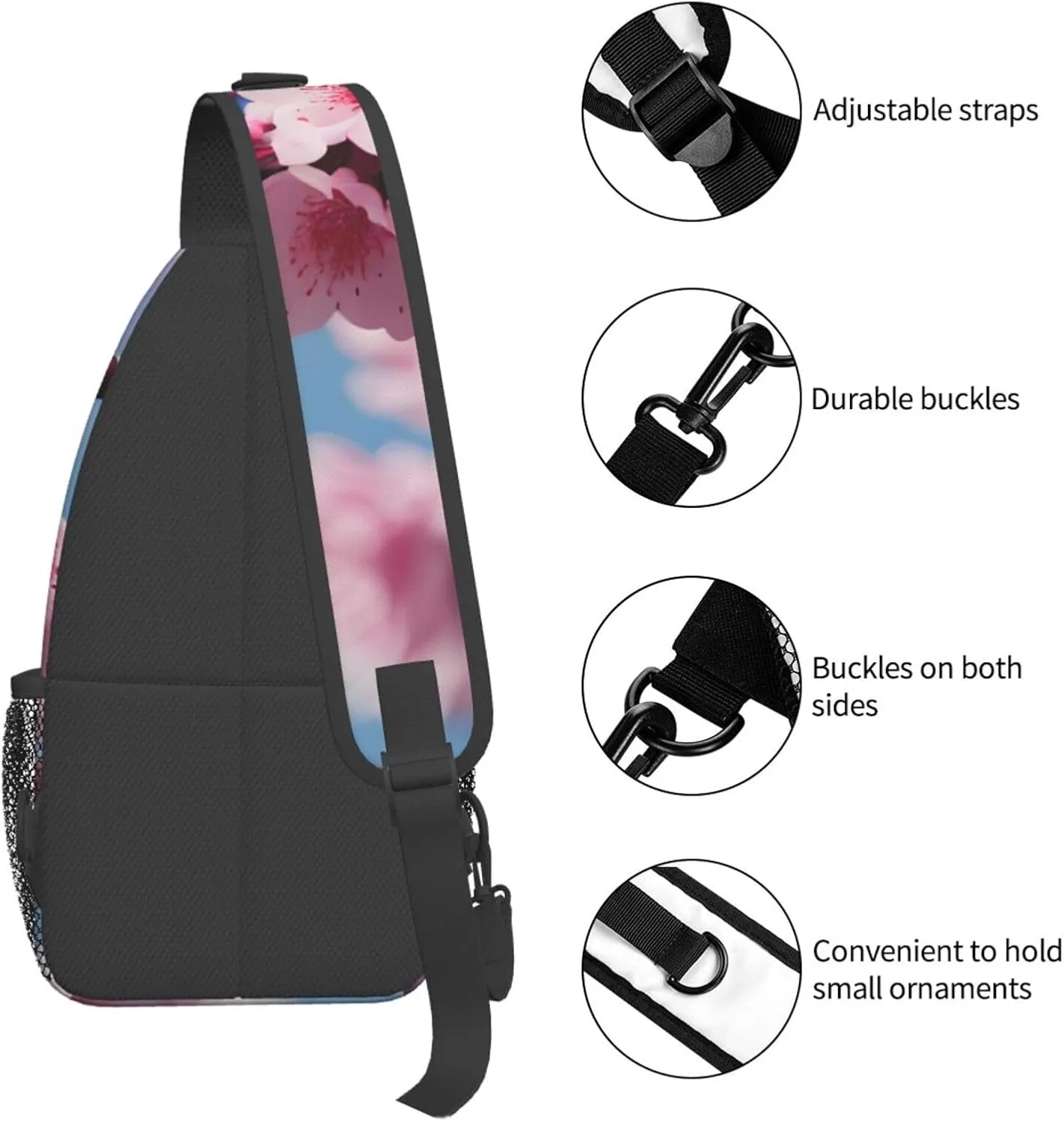 Sling Backpack,Men Cross Chest Bag Diagonally,Durable Adjustable Outdoor Cycling Travel Bag,Cherry Blossoms Print