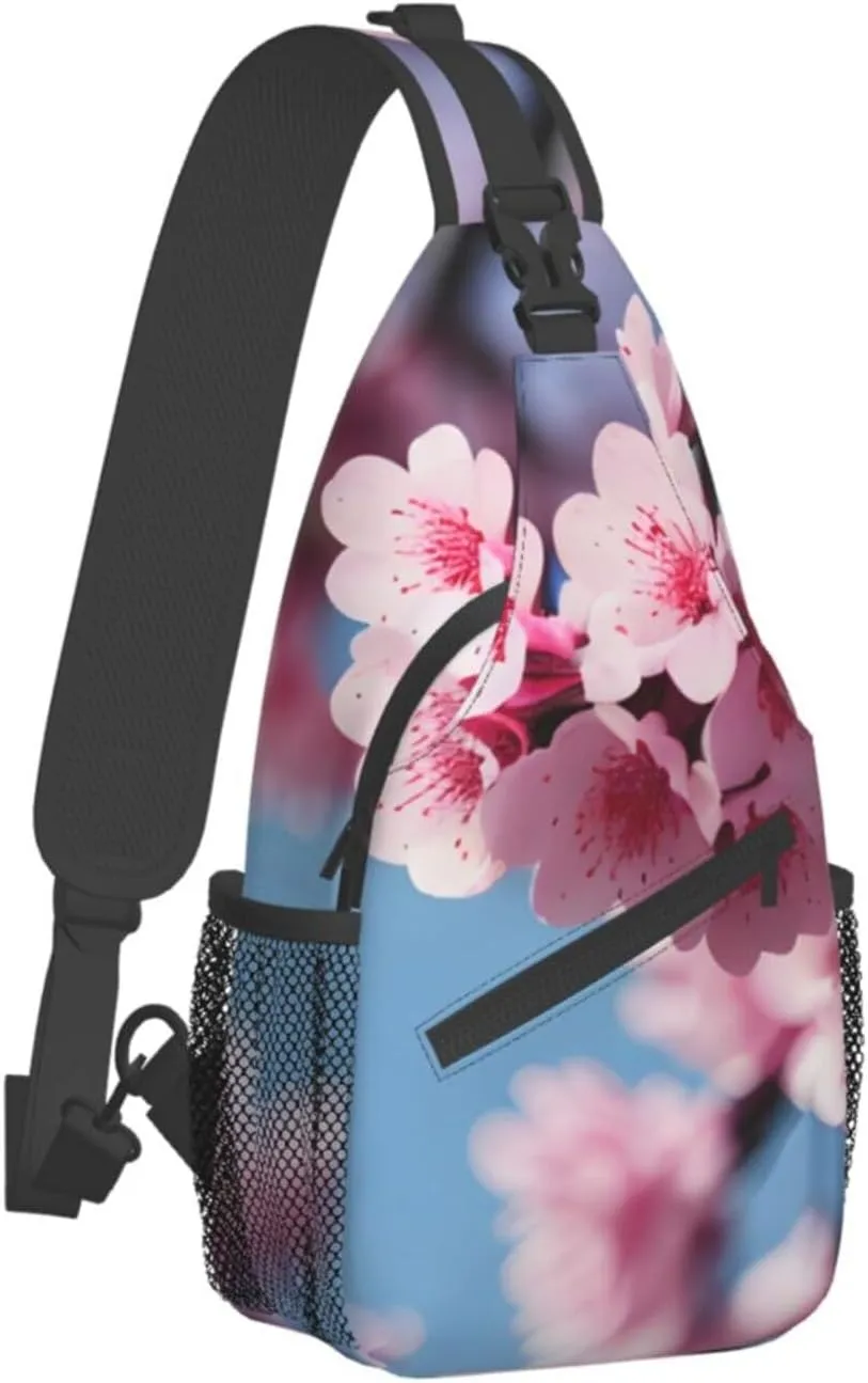 Sling Backpack,Men Cross Chest Bag Diagonally,Durable Adjustable Outdoor Cycling Travel Bag,Cherry Blossoms Print