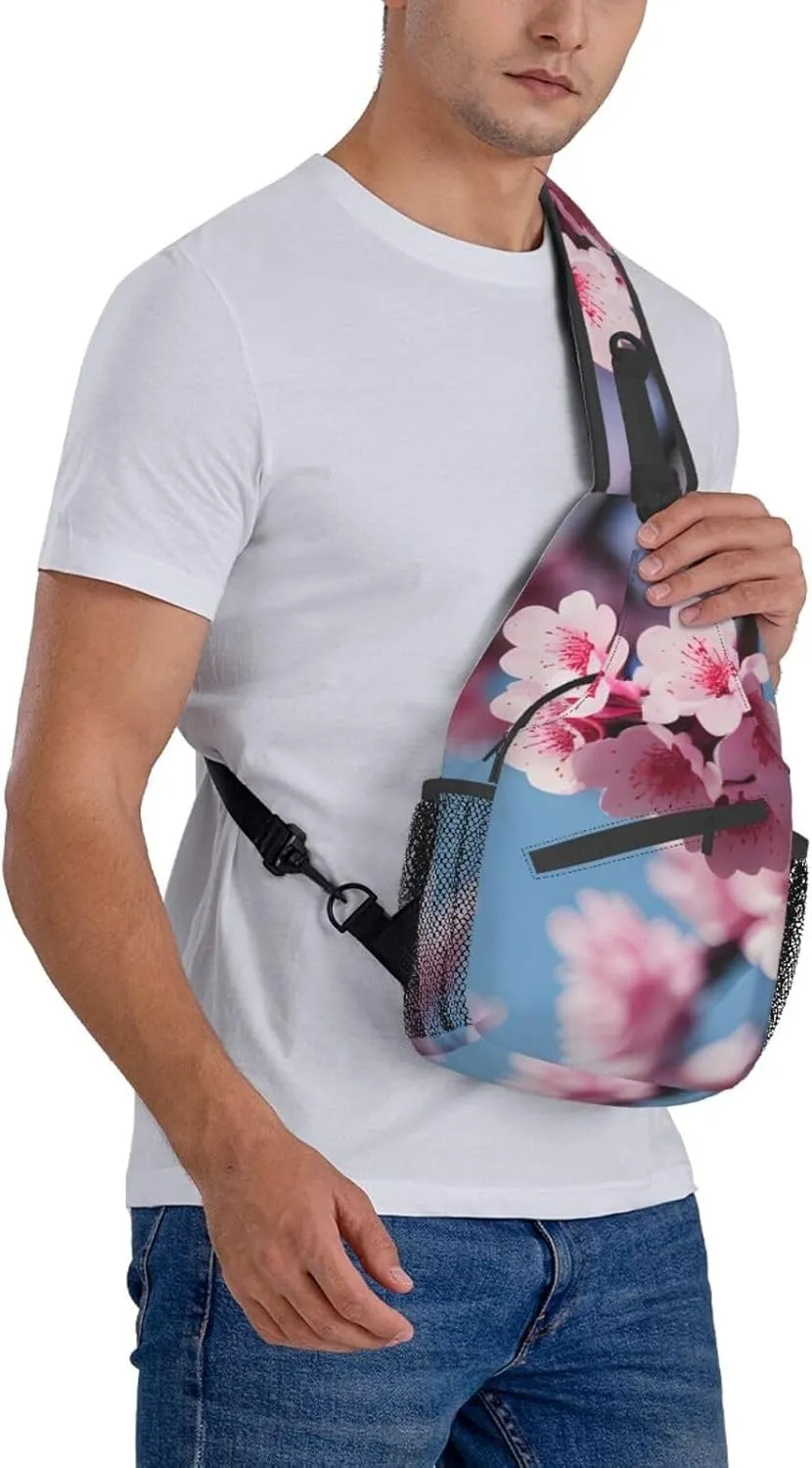 Sling Backpack,Men Cross Chest Bag Diagonally,Durable Adjustable Outdoor Cycling Travel Bag,Cherry Blossoms Print