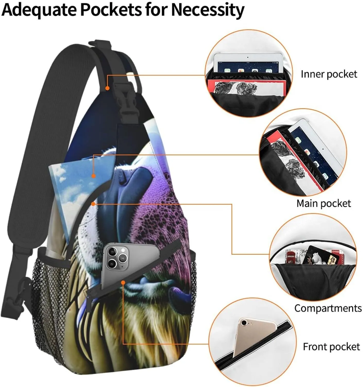 Sling Backpack,Men Cross Chest Bag Diagonally,Durable Adjustable Outdoor Cycling Travel Bag,Walrus Print