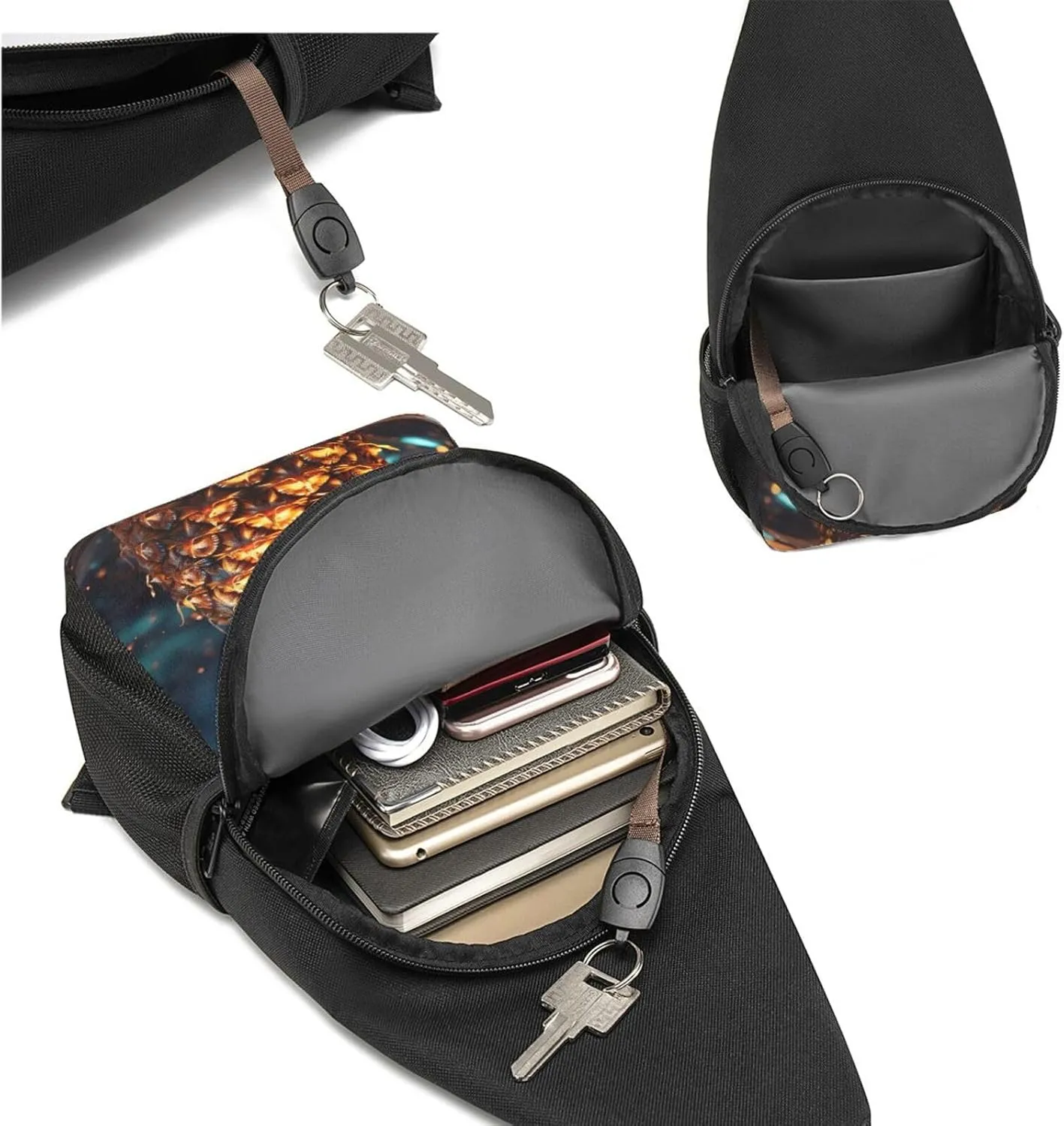 Sling Bag Backpack for Men Women Crossbody Flickering Pineapple Chest Bag Crossbody Bag for Travel Sport Running