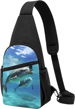 Sling Bag Backpack for Men Women Crossbody Marine dolphin Chest Bag Crossbody Bag for Travel Sport Running