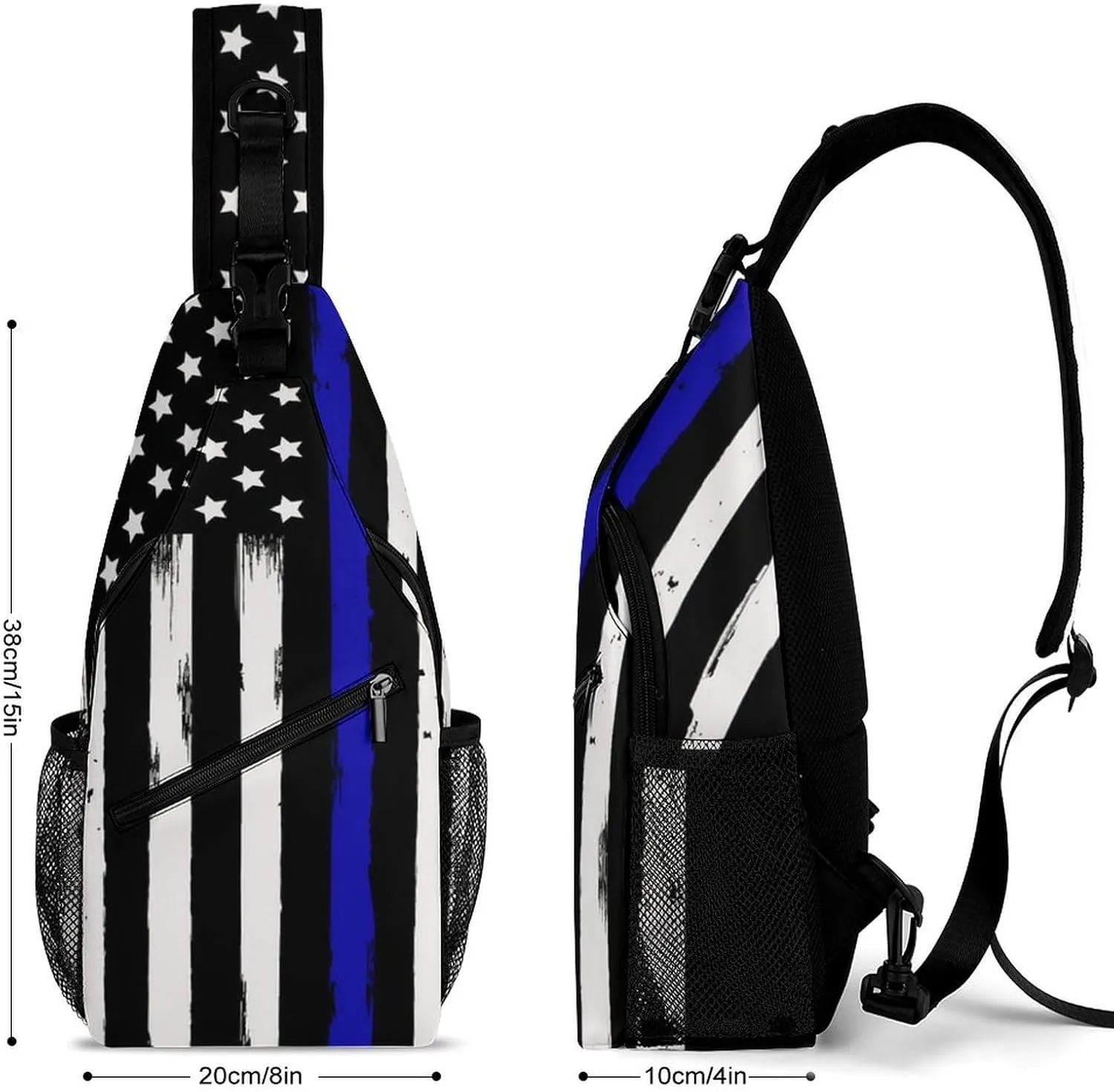 Sling Bag Backpack for Men Women Multipurpose Anti-Theft Satchel Bookbags Travel Rucksack Daypack Bookbag, American Thin Blue Line Flag Police Pattern Black Shoulder Crossbody Bag Chest Pack