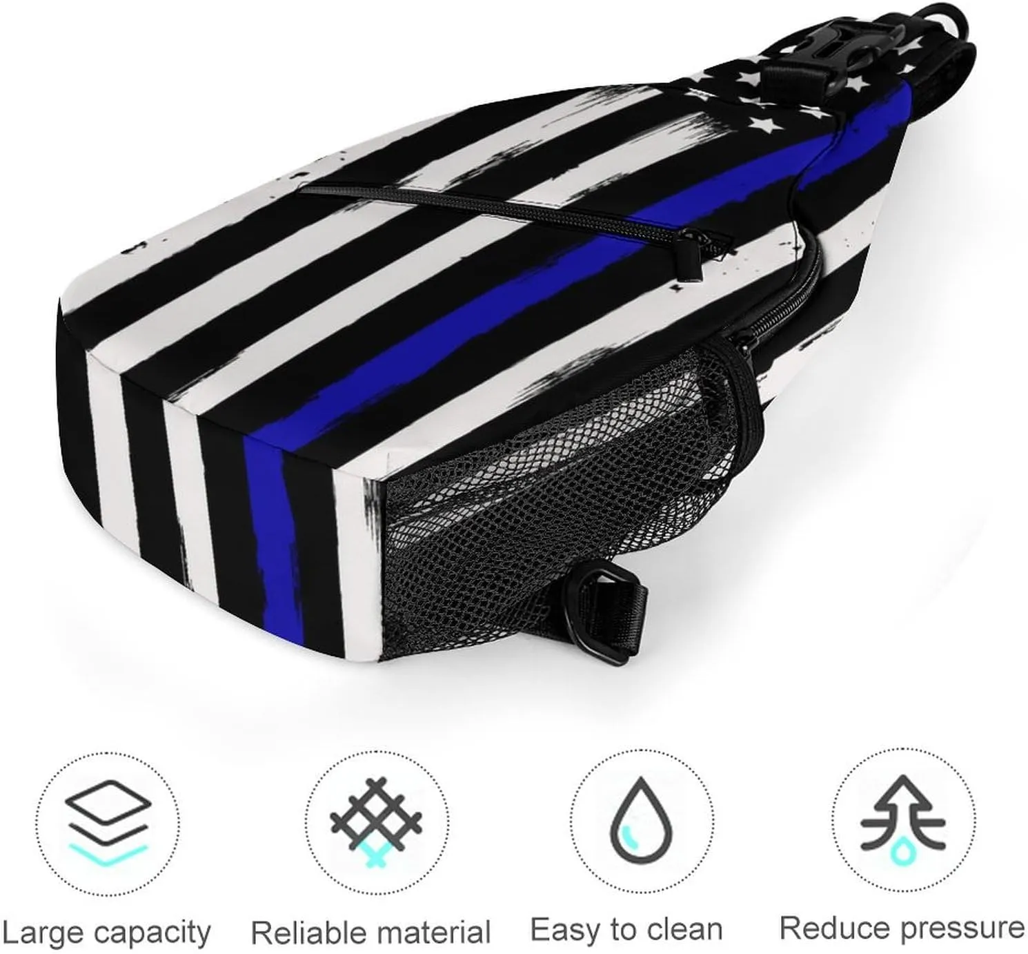 Sling Bag Backpack for Men Women Multipurpose Anti-Theft Satchel Bookbags Travel Rucksack Daypack Bookbag, American Thin Blue Line Flag Police Pattern Black Shoulder Crossbody Bag Chest Pack