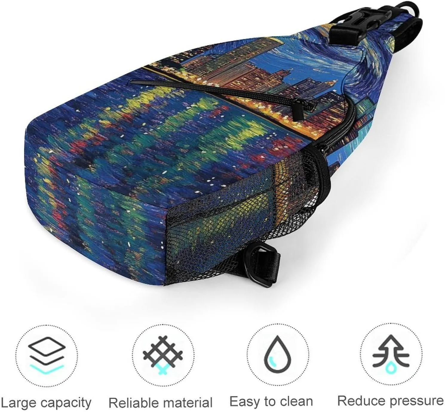 Sling Bag Backpack for Men Women Multipurpose Anti-Theft Satchel Bookbags Travel Rucksack Daypack Bookbag, Chicago City Skyline Night View Starry Sky Painting Shoulder Crossbody Bag Chest Pack