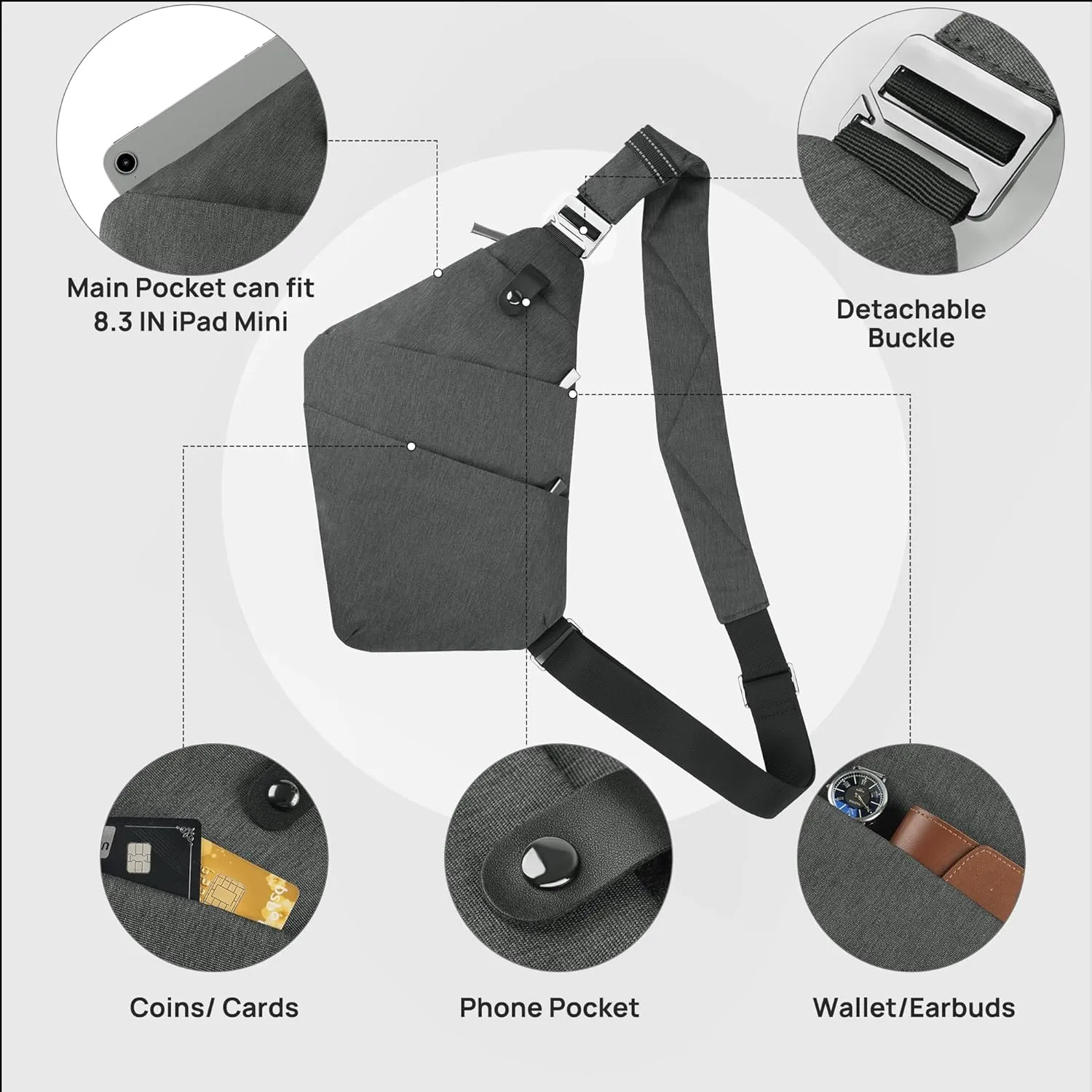 Sling Bag Cross Body Bag, Anti Theft Crossbody Bags for Travel Lightweight Chest Shoulder Bags for Women Men