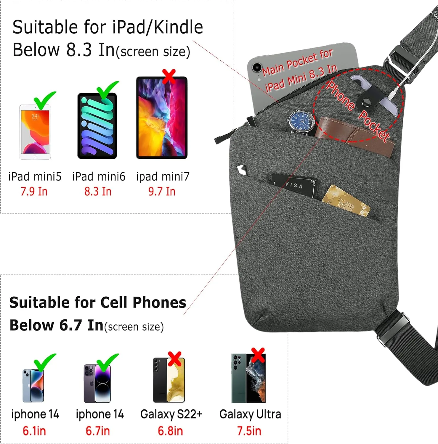 Sling Bag Cross Body Bag, Anti Theft Crossbody Bags for Travel Lightweight Chest Shoulder Bags for Women Men