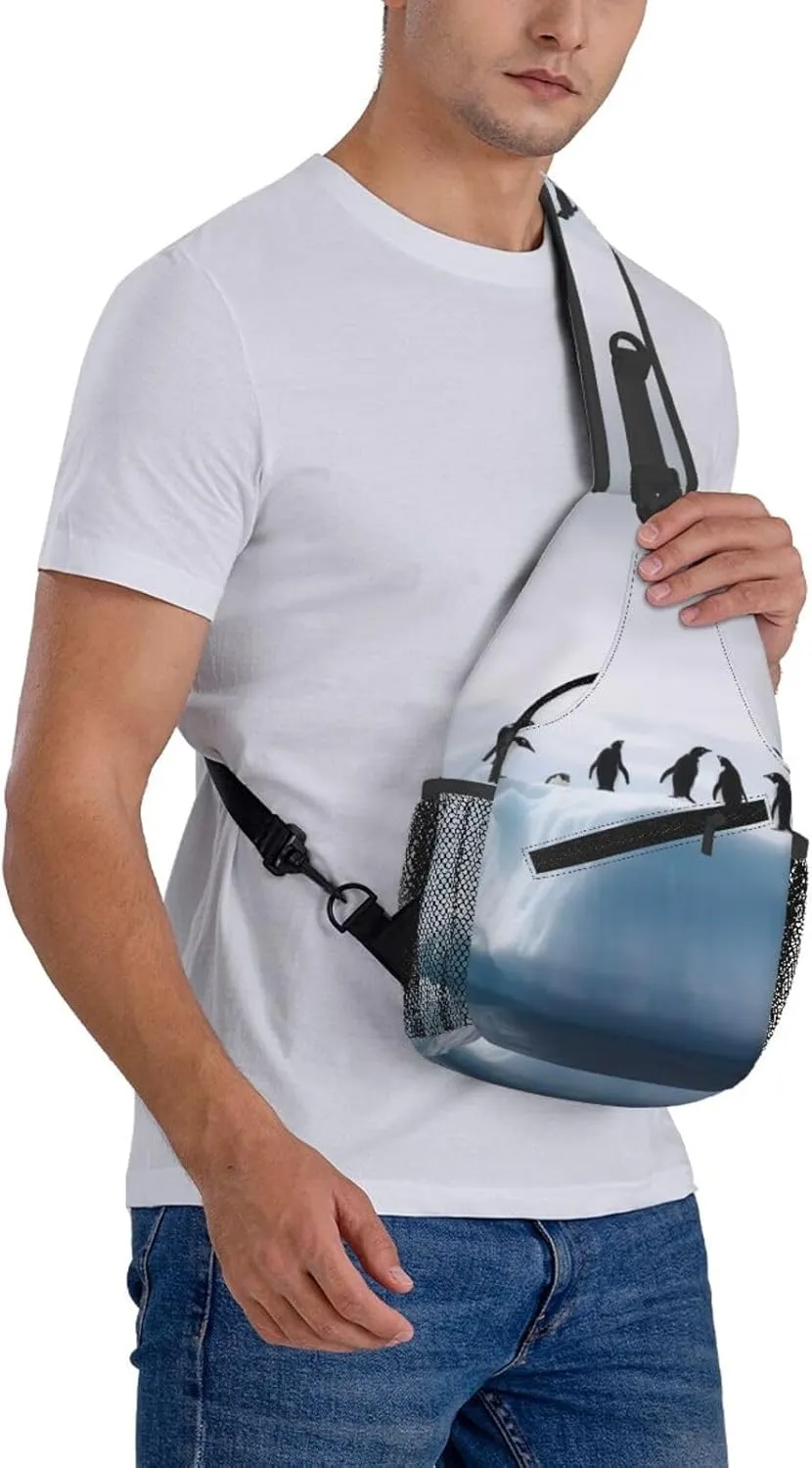 Sling Bag Crossbody Backpack for Men Women Penguins on the Iceberg Chest Bag Crossbody Bag for Travel Sport Running