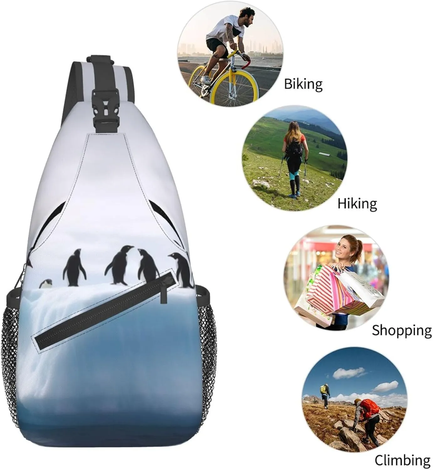 Sling Bag Crossbody Backpack for Men Women Penguins on the Iceberg Chest Bag Crossbody Bag for Travel Sport Running