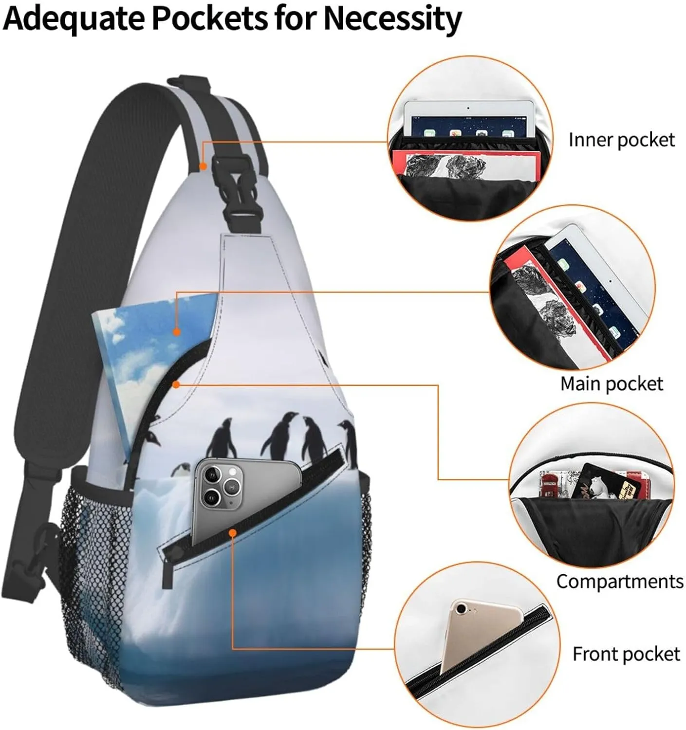 Sling Bag Crossbody Backpack for Men Women Penguins on the Iceberg Chest Bag Crossbody Bag for Travel Sport Running