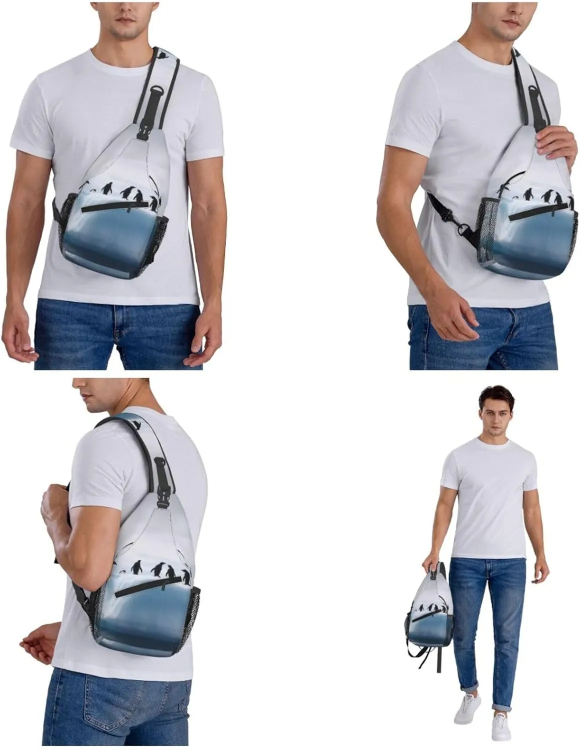 Sling Bag Crossbody Backpack for Men Women Penguins on the Iceberg Chest Bag Crossbody Bag for Travel Sport Running