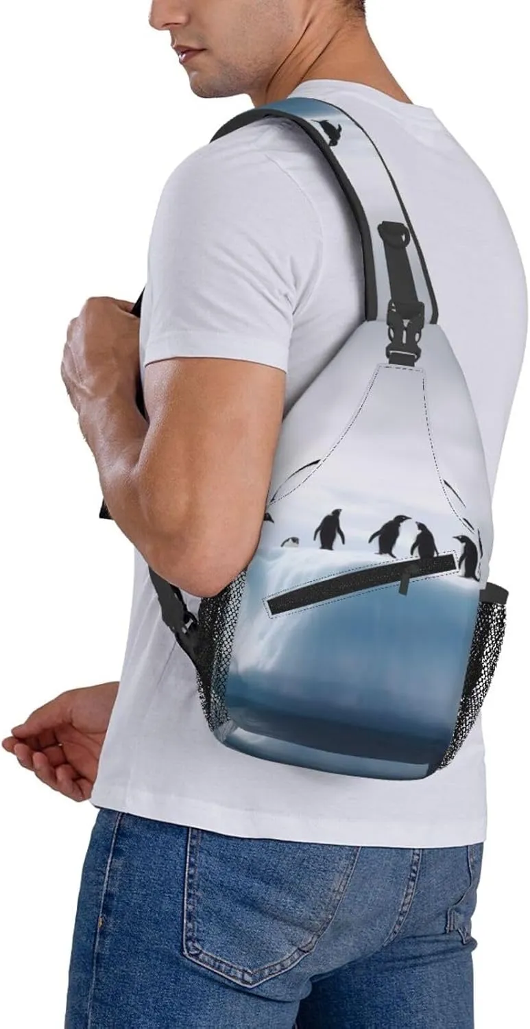 Sling Bag Crossbody Backpack for Men Women Penguins on the Iceberg Chest Bag Crossbody Bag for Travel Sport Running