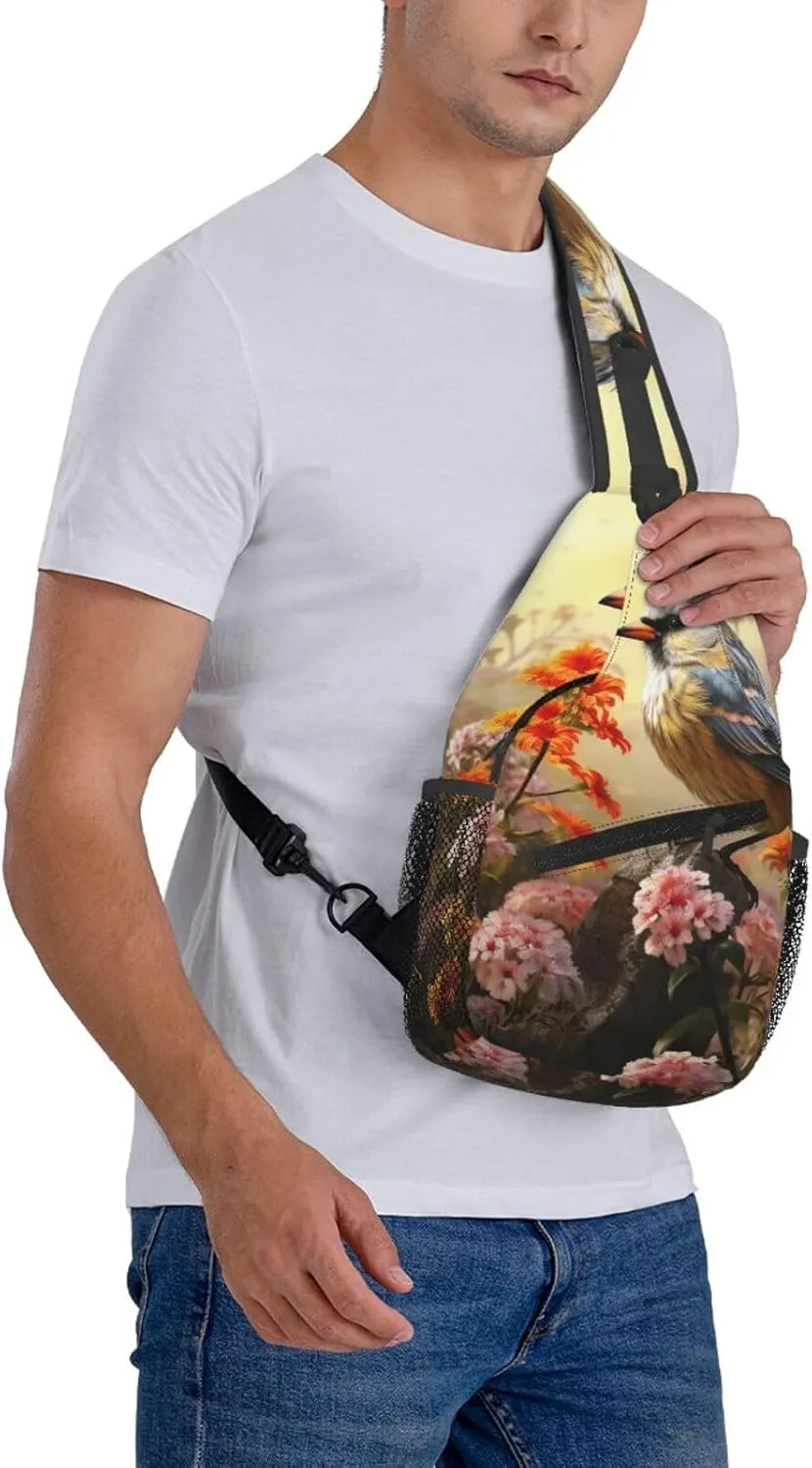 Sling Bag Crossbody Backpack for Men Women Sparrow Birds Sing Chest Bag Crossbody Bag for Travel Sport Running