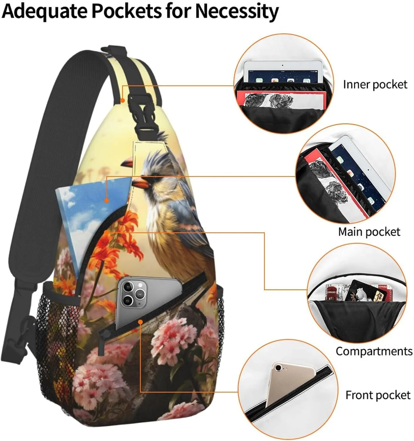 Sling Bag Crossbody Backpack for Men Women Sparrow Birds Sing Chest Bag Crossbody Bag for Travel Sport Running