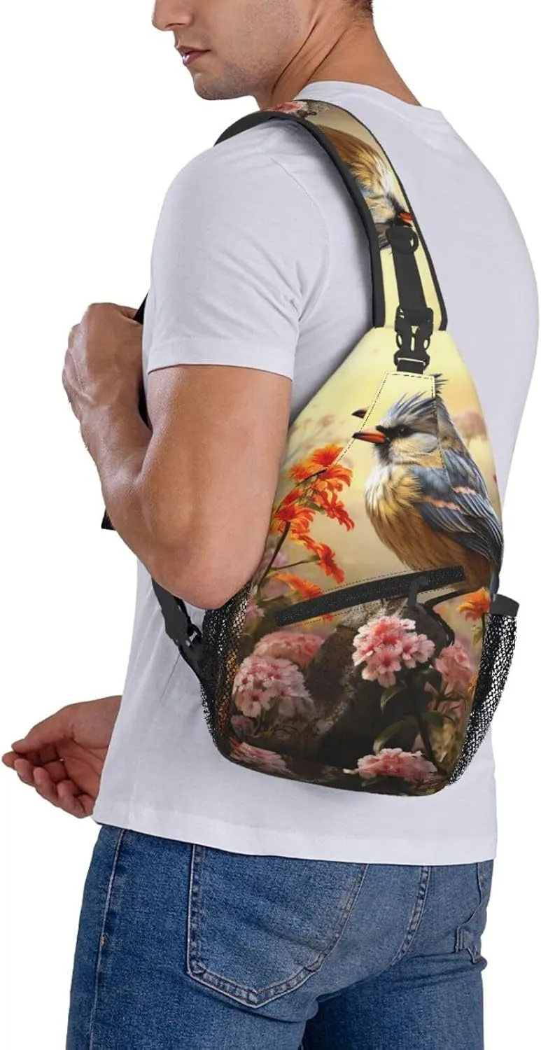 Sling Bag Crossbody Backpack for Men Women Sparrow Birds Sing Chest Bag Crossbody Bag for Travel Sport Running
