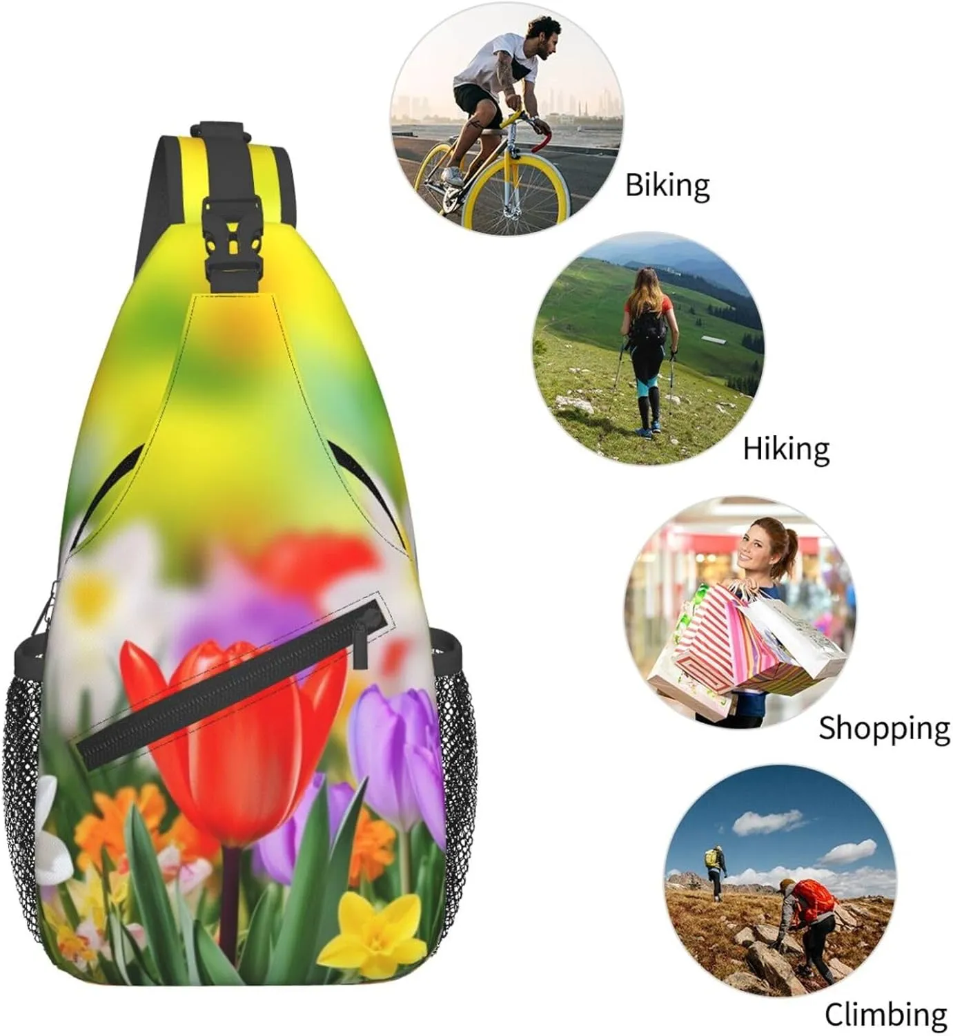 Sling Bag Crossbody Backpack for Men Women Spring Flowers Chest Bag Crossbody Bag for Travel Sport Running