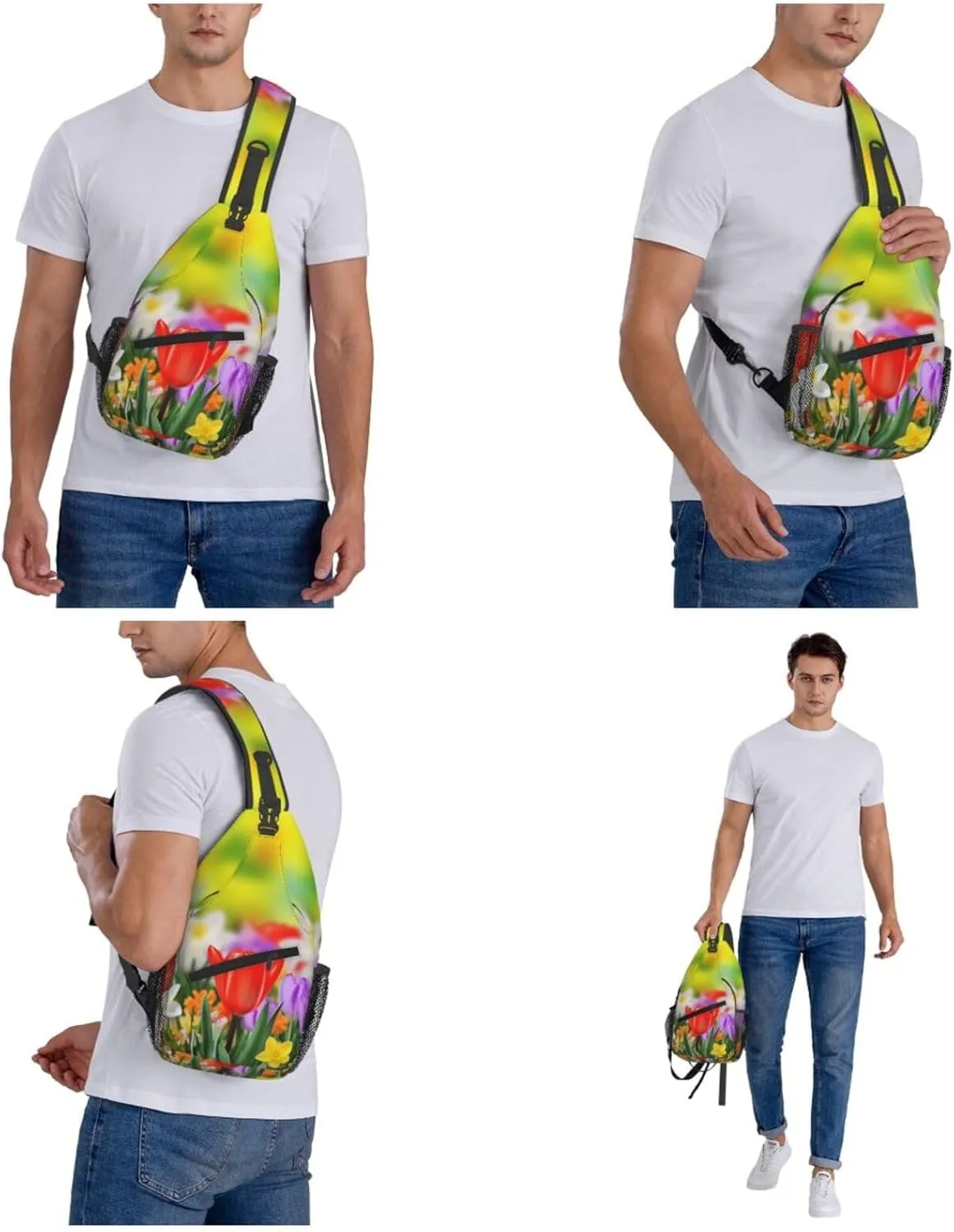 Sling Bag Crossbody Backpack for Men Women Spring Flowers Chest Bag Crossbody Bag for Travel Sport Running