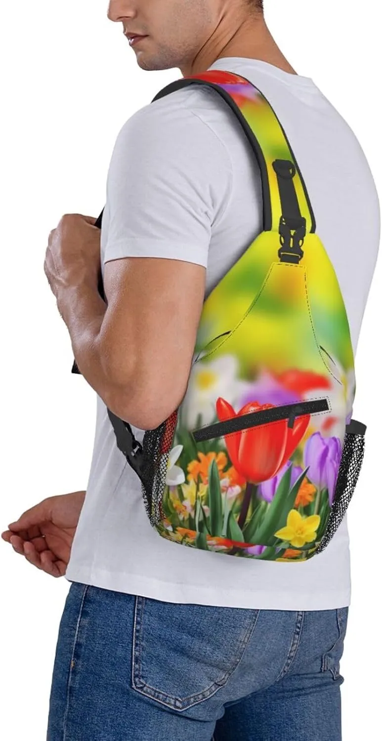 Sling Bag Crossbody Backpack for Men Women Spring Flowers Chest Bag Crossbody Bag for Travel Sport Running
