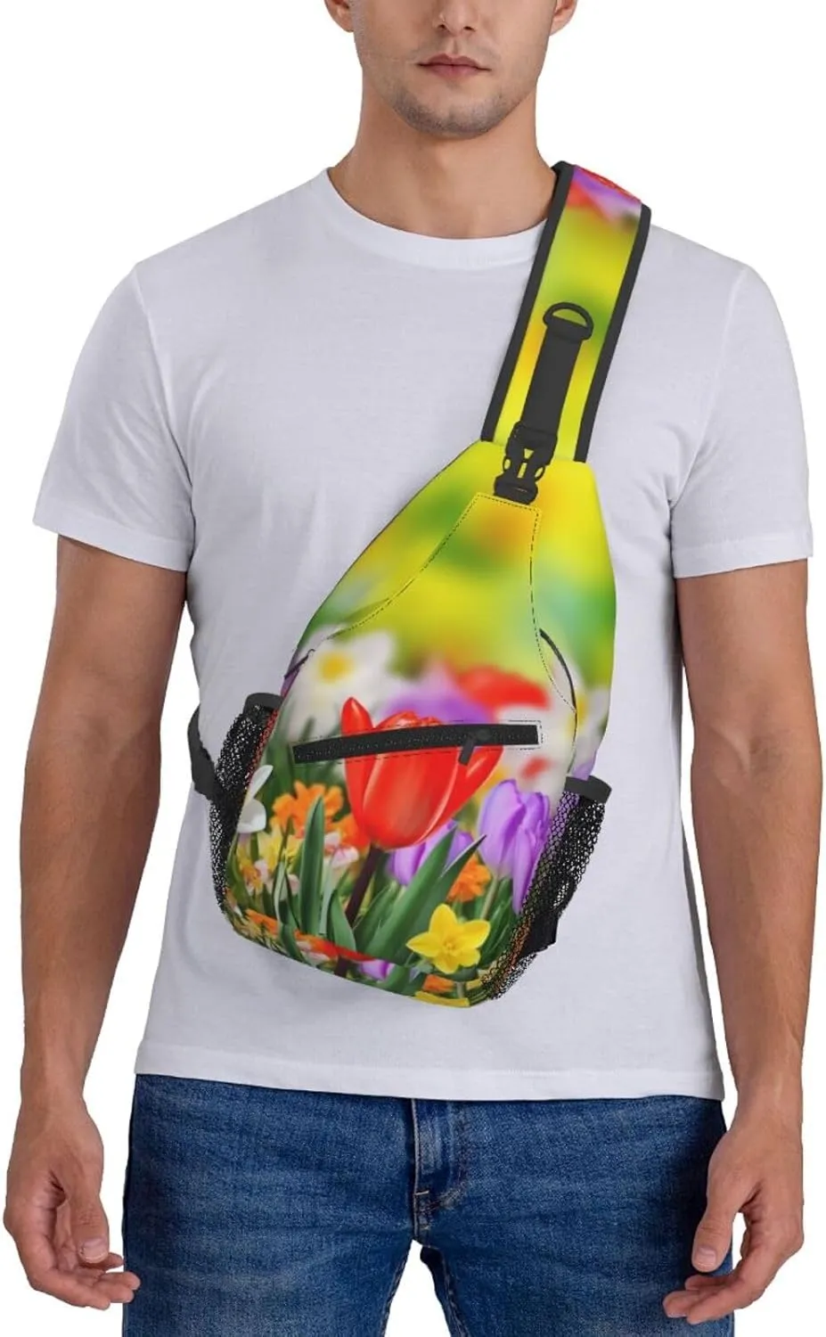 Sling Bag Crossbody Backpack for Men Women Spring Flowers Chest Bag Crossbody Bag for Travel Sport Running