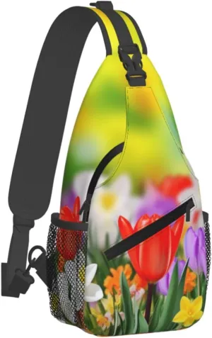 Sling Bag Crossbody Backpack for Men Women Spring Flowers Chest Bag Crossbody Bag for Travel Sport Running