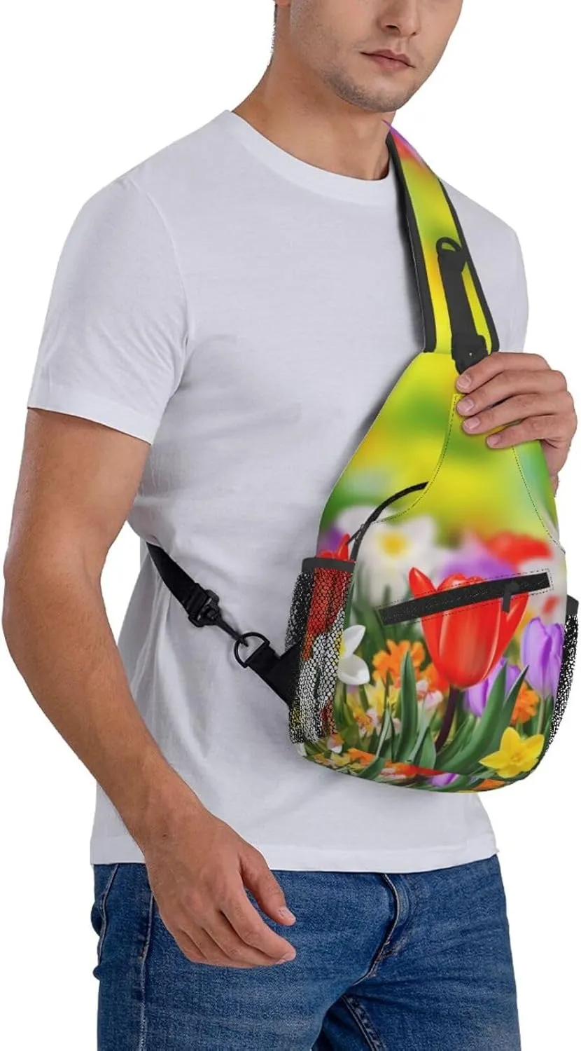 Sling Bag Crossbody Backpack for Men Women Spring Flowers Chest Bag Crossbody Bag for Travel Sport Running