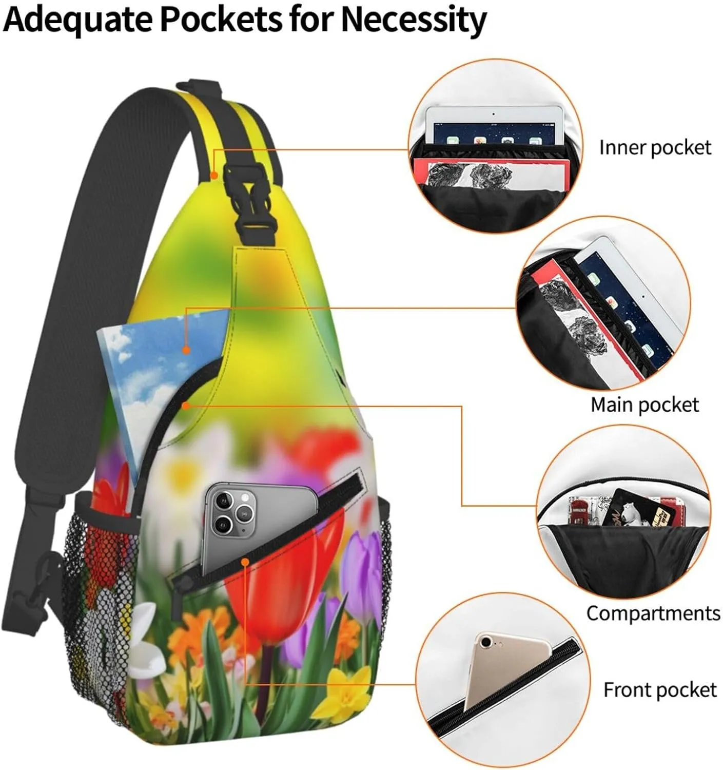 Sling Bag Crossbody Backpack for Men Women Spring Flowers Chest Bag Crossbody Bag for Travel Sport Running
