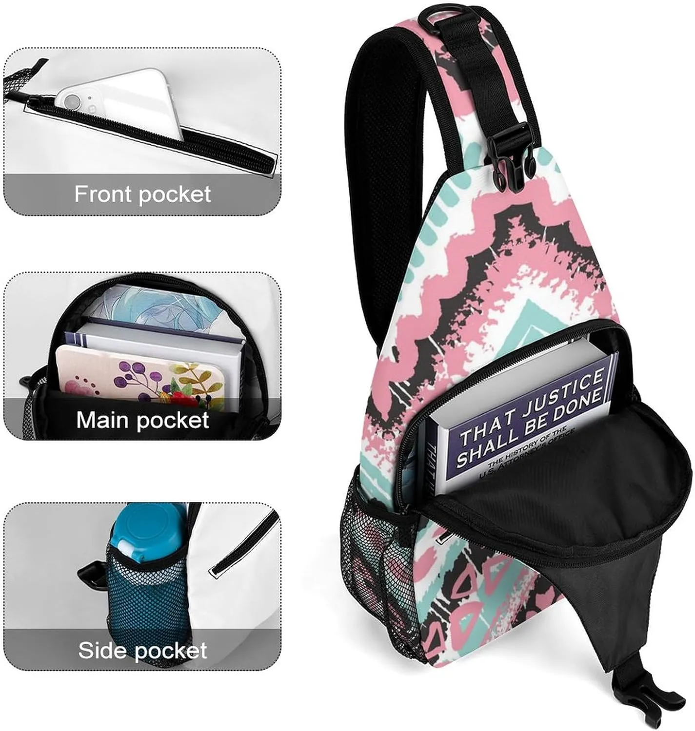 Sling Bag Crossbody Backpack for Men Women，Lightweight and Breathable Multipurpose Satchel Bag Compatible with Tribal Ethnic Aztec Native American Decor, and Anti-Theft Outdoor Daypack One Size