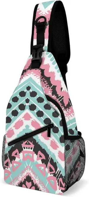 Sling Bag Crossbody Backpack for Men Women，Lightweight and Breathable Multipurpose Satchel Bag Compatible with Tribal Ethnic Aztec Native American Decor, and Anti-Theft Outdoor Daypack One Size