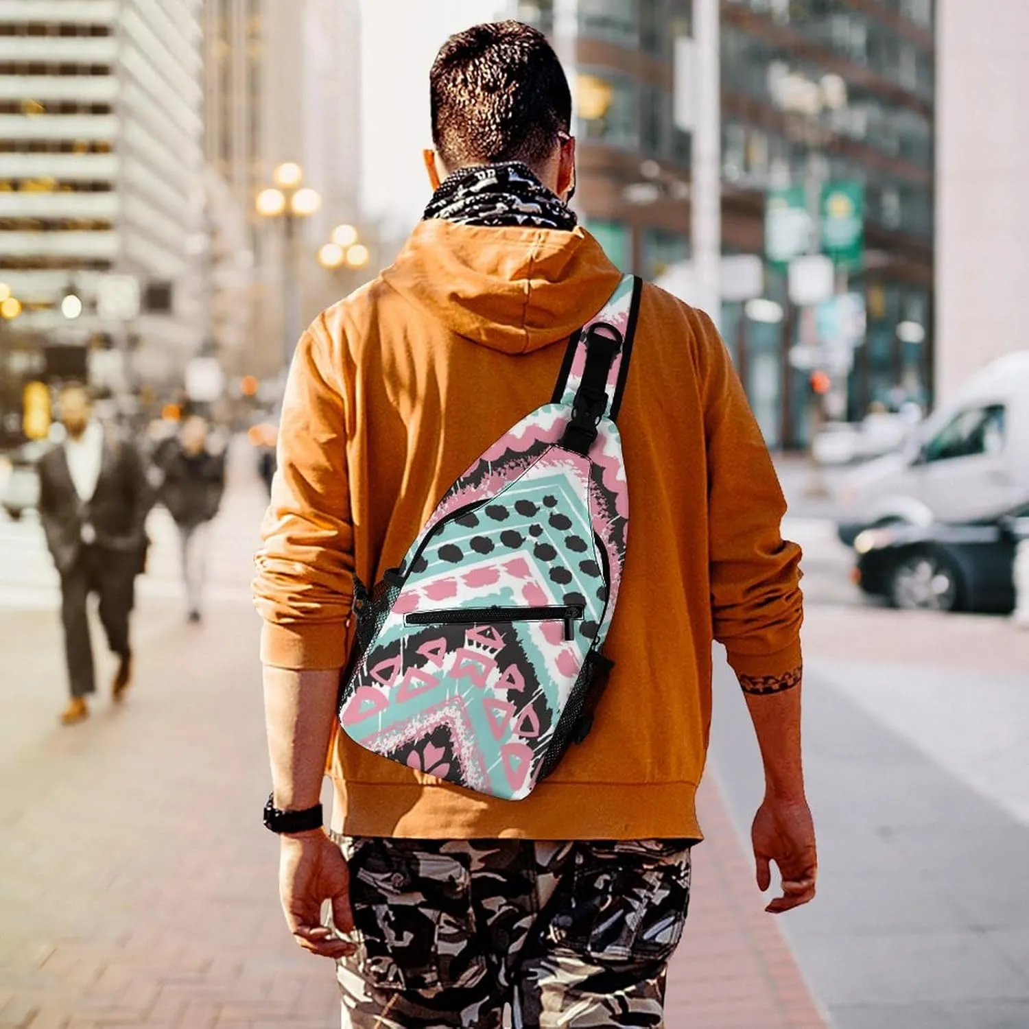 Sling Bag Crossbody Backpack for Men Women，Lightweight and Breathable Multipurpose Satchel Bag Compatible with Tribal Ethnic Aztec Native American Decor, and Anti-Theft Outdoor Daypack One Size