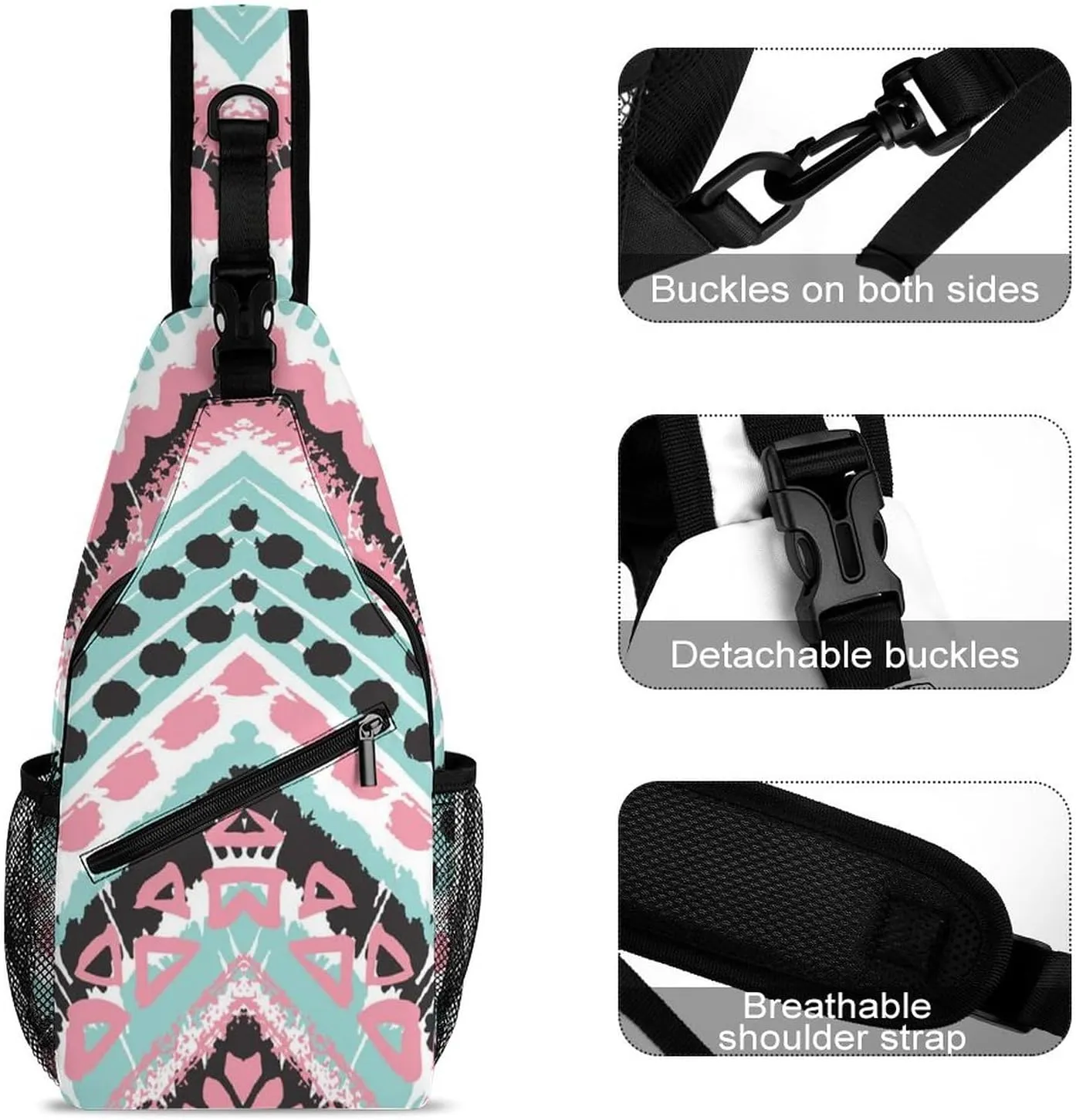 Sling Bag Crossbody Backpack for Men Women，Lightweight and Breathable Multipurpose Satchel Bag Compatible with Tribal Ethnic Aztec Native American Decor, and Anti-Theft Outdoor Daypack One Size