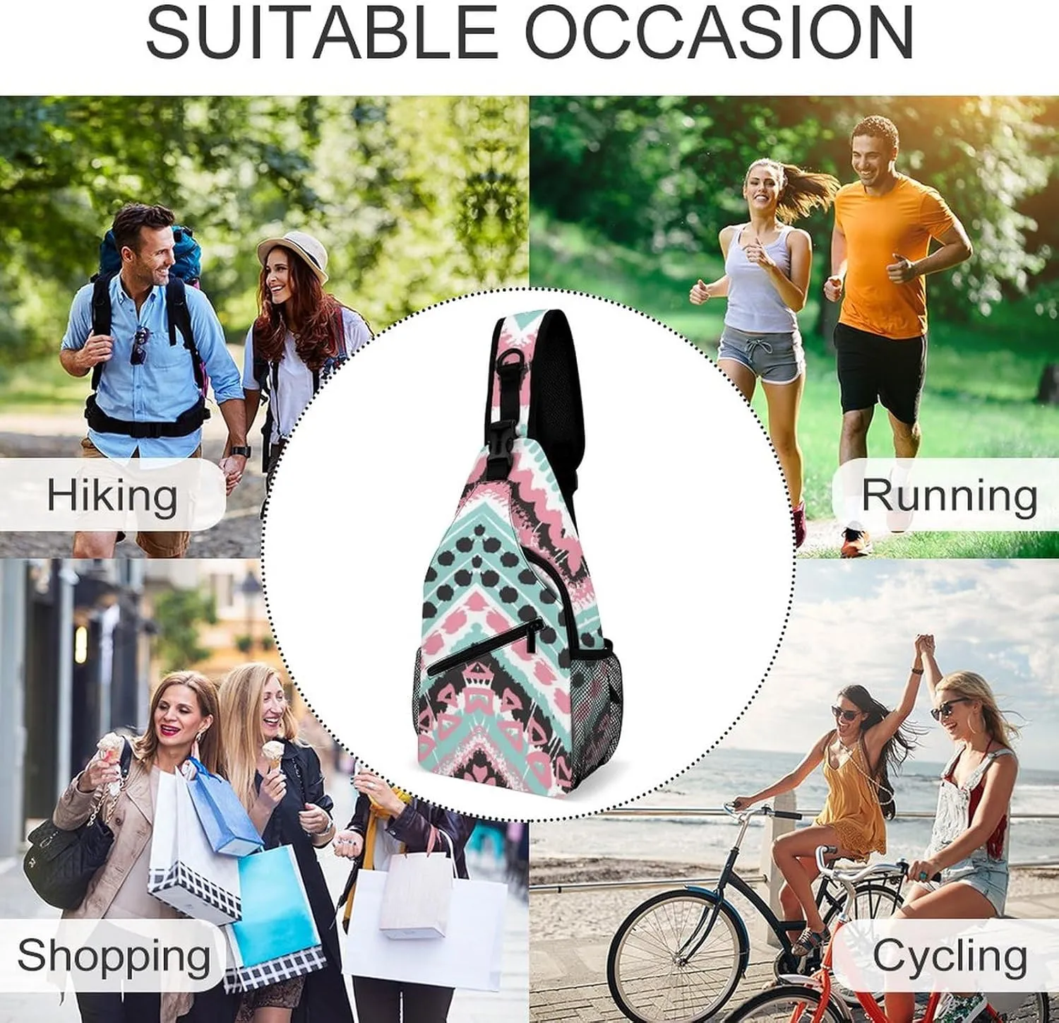 Sling Bag Crossbody Backpack for Men Women，Lightweight and Breathable Multipurpose Satchel Bag Compatible with Tribal Ethnic Aztec Native American Decor, and Anti-Theft Outdoor Daypack One Size