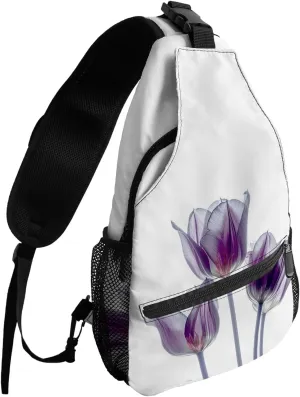 Sling Bag Crossbody Sling Backpack Abstract Photography of Transparent Purple Flower Tulip Waterproof Chest Bag Daypack Shoulder Bag for Hiking Walking Travel