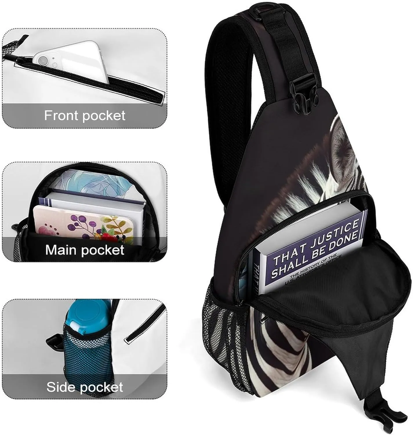 Sling Bag for Women Men Animal Zebra Travel Hiking Backpack Crossbody Shoulder Chest Bags Casual Daypack