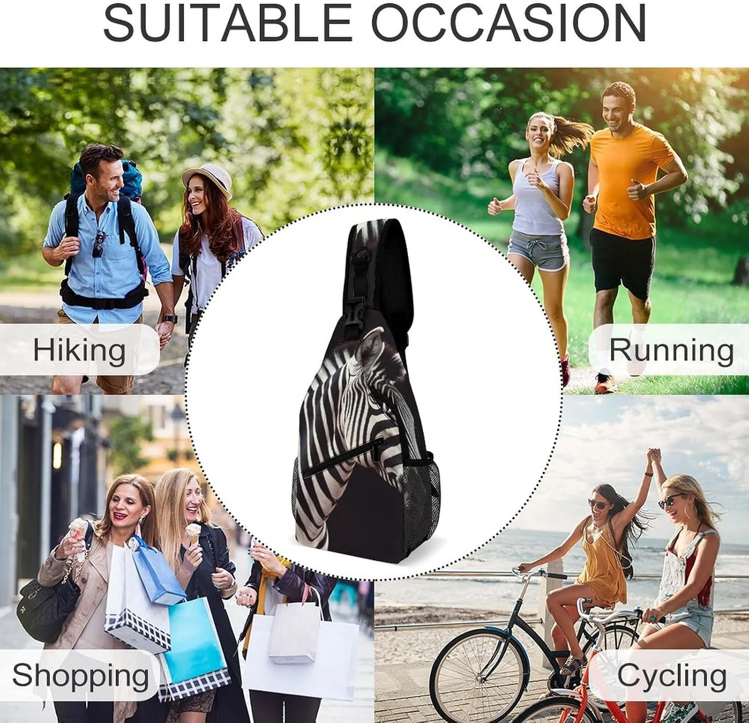 Sling Bag for Women Men Animal Zebra Travel Hiking Backpack Crossbody Shoulder Chest Bags Casual Daypack