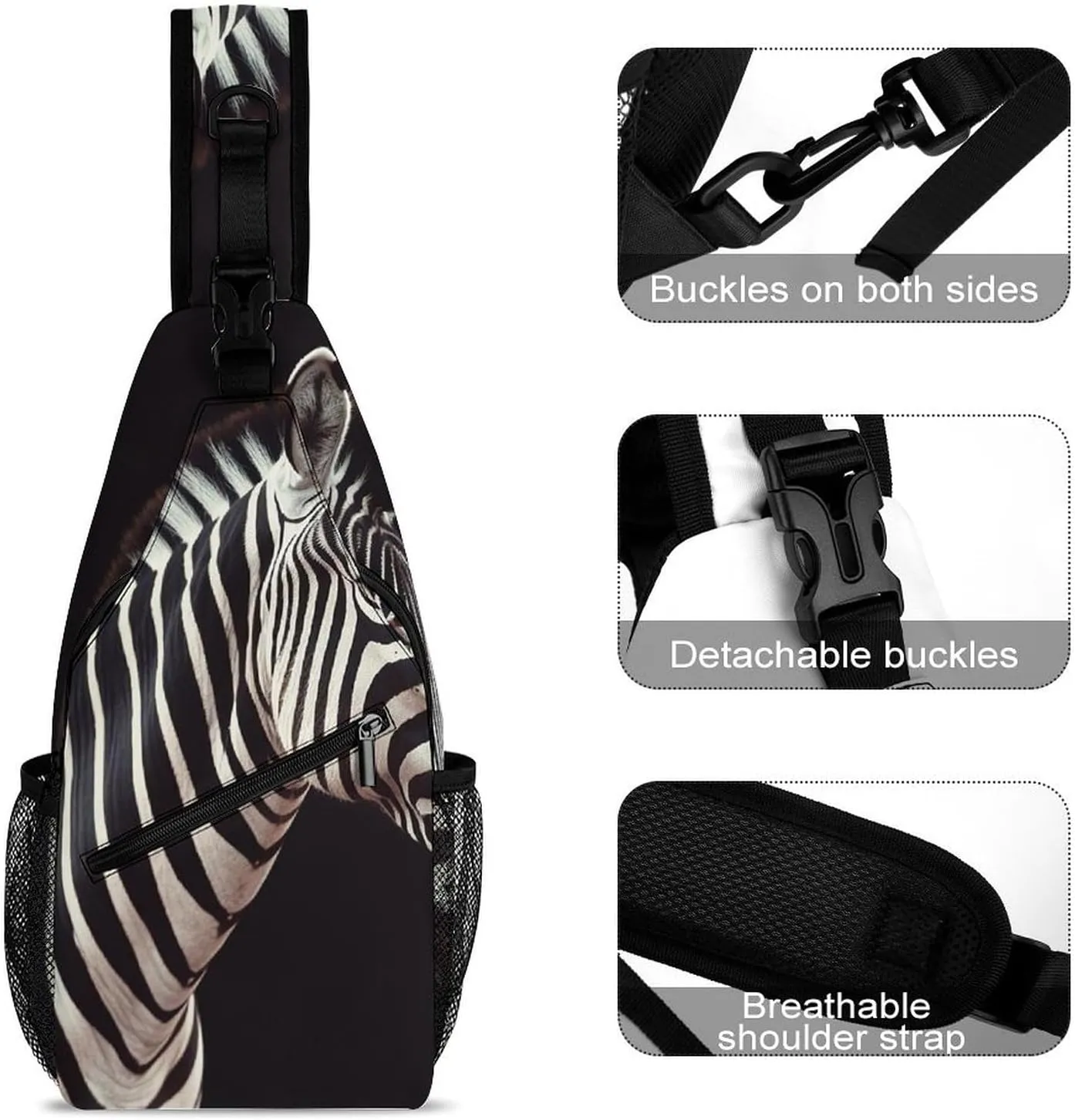 Sling Bag for Women Men Animal Zebra Travel Hiking Backpack Crossbody Shoulder Chest Bags Casual Daypack